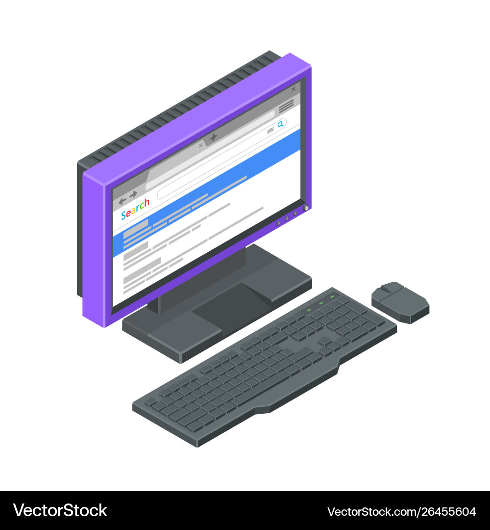 Purple monitor with browser open keyboard Purple monitor with browser open keyboard Vector Image