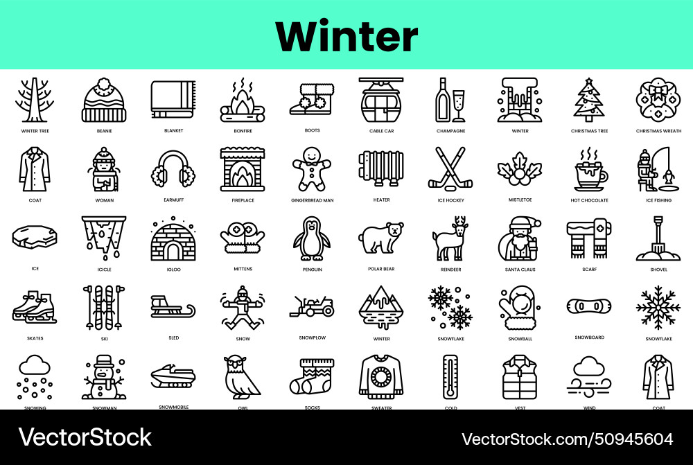 Set of winter icons linear style icon bundle Set of winter icons linear style icon bundle vector image