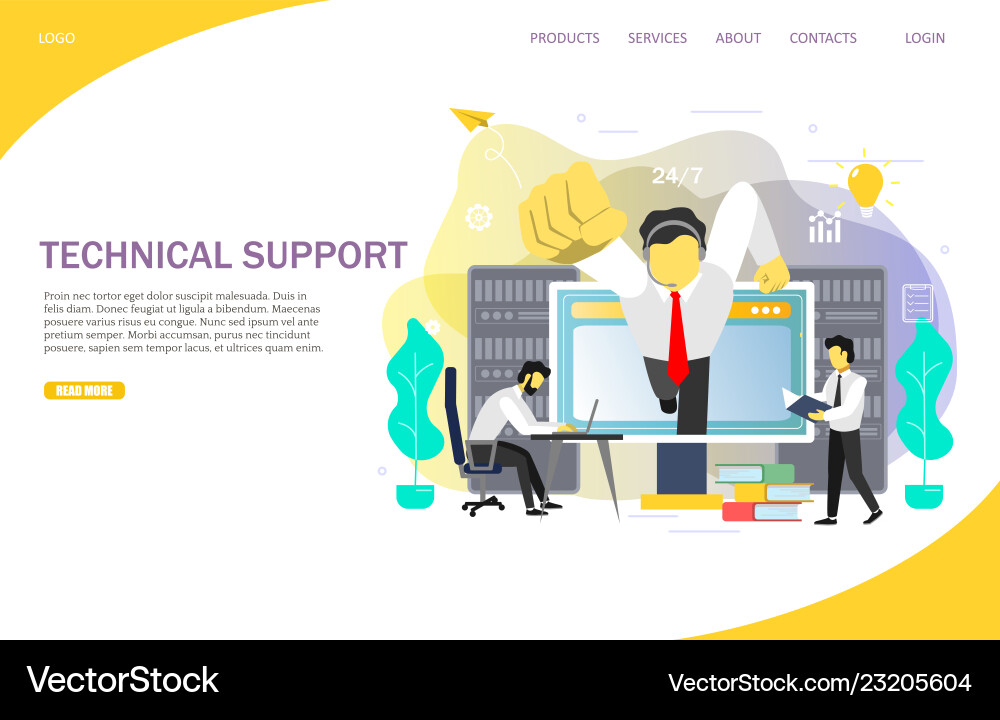 Technical support landing page website Royalty Free Vector