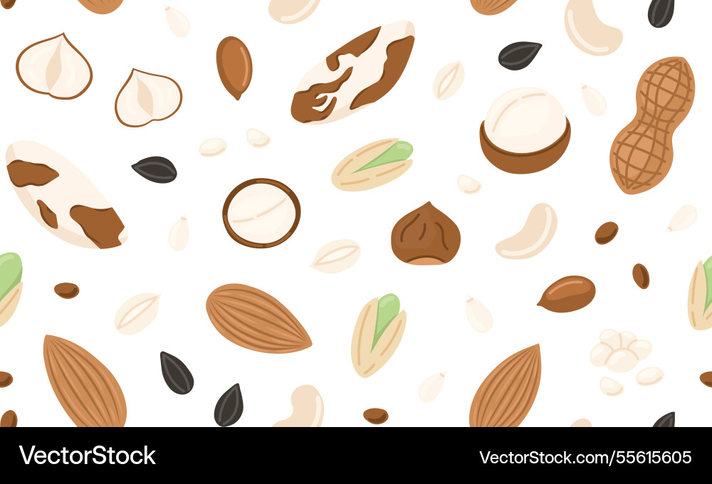 Assorted nuts and seeds seamless pattern walnut Assorted nuts and seeds seamless pattern walnut vector image