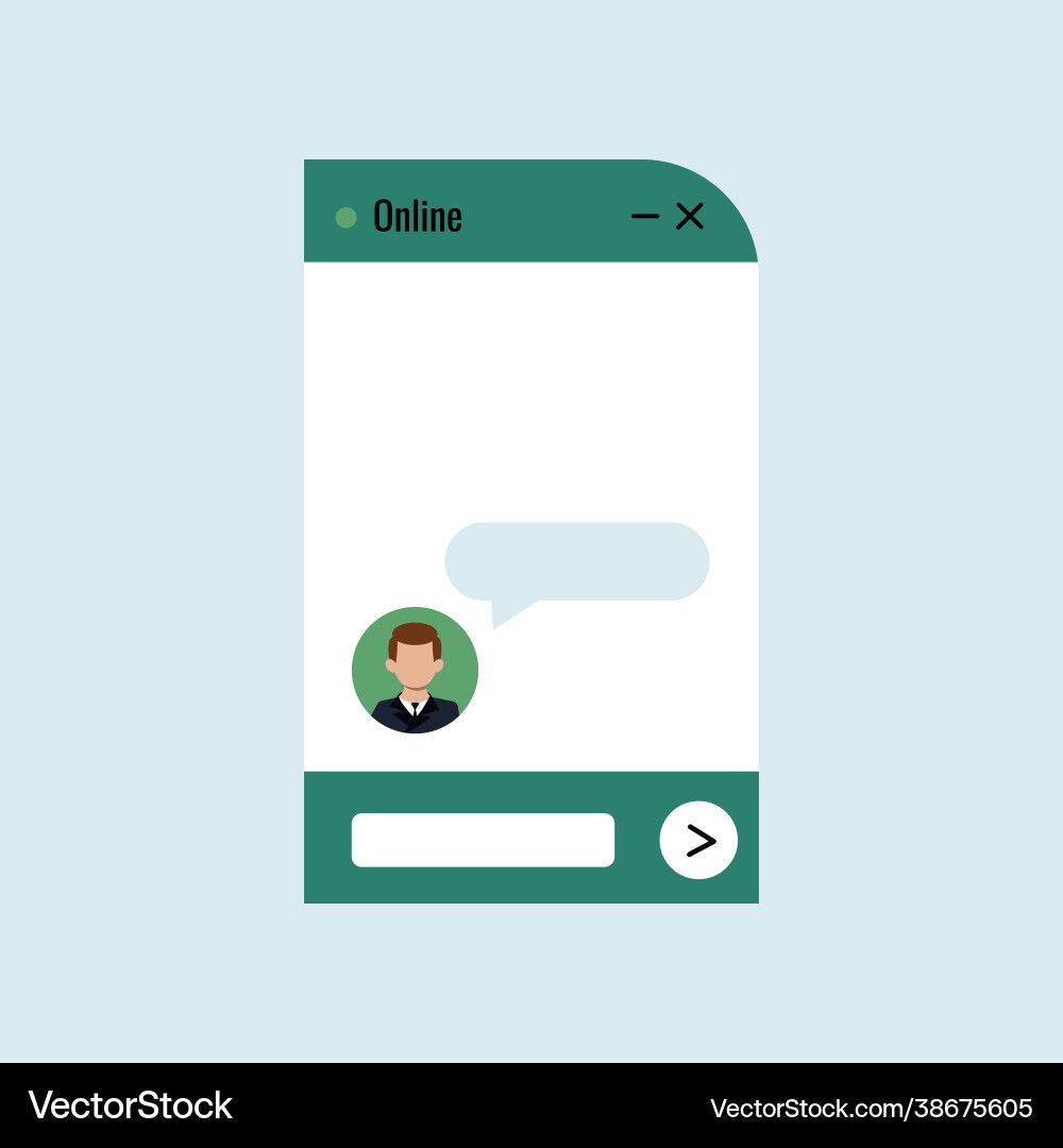 Chat bot dialoge window with man in business suit Chat bot dialoge window with man in business suit Vector Image