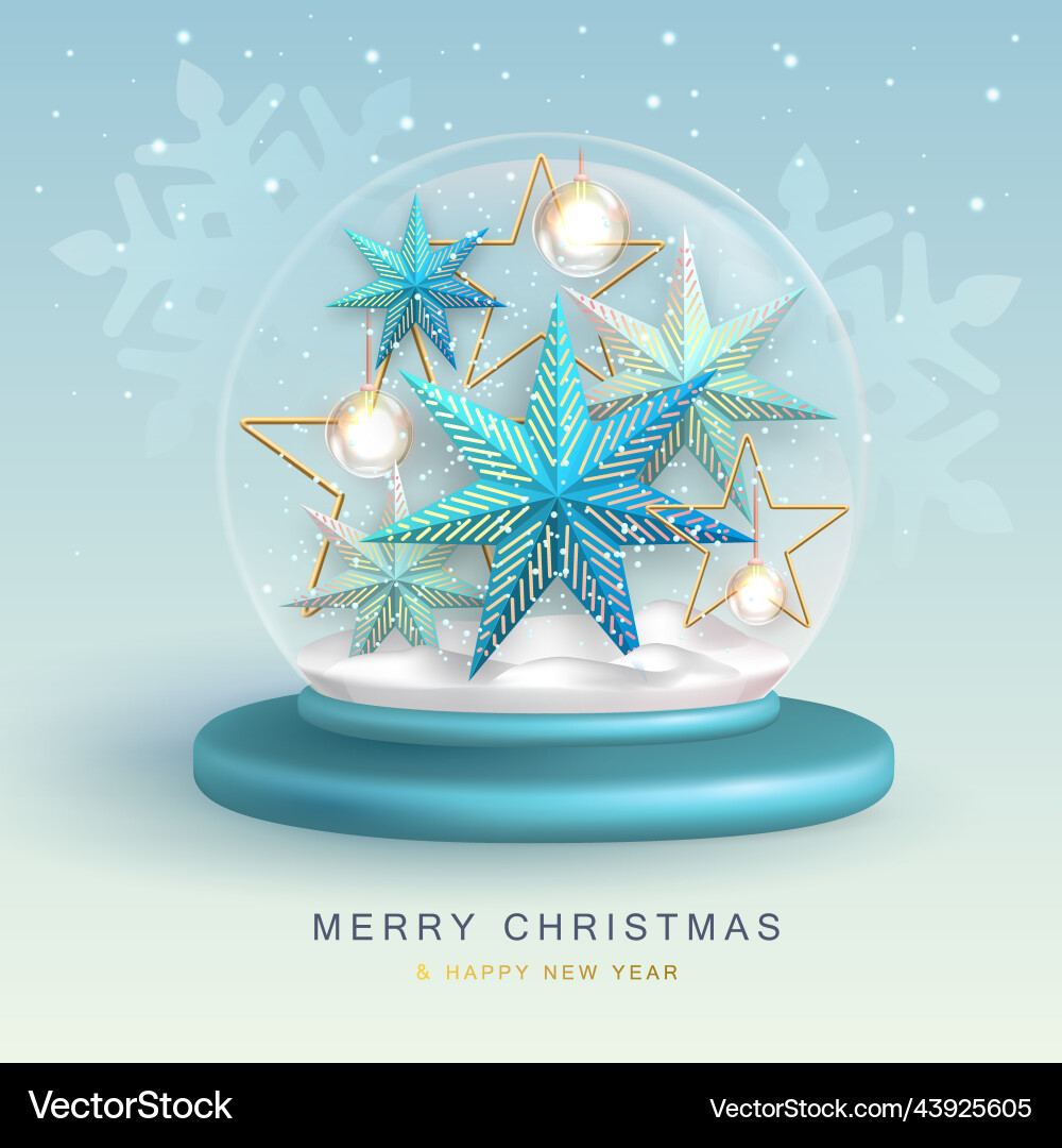 Christmas snow globe with 3d star vector image