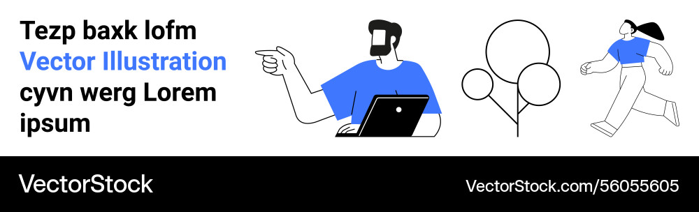 Man working on laptop pointing ahead Vector Image