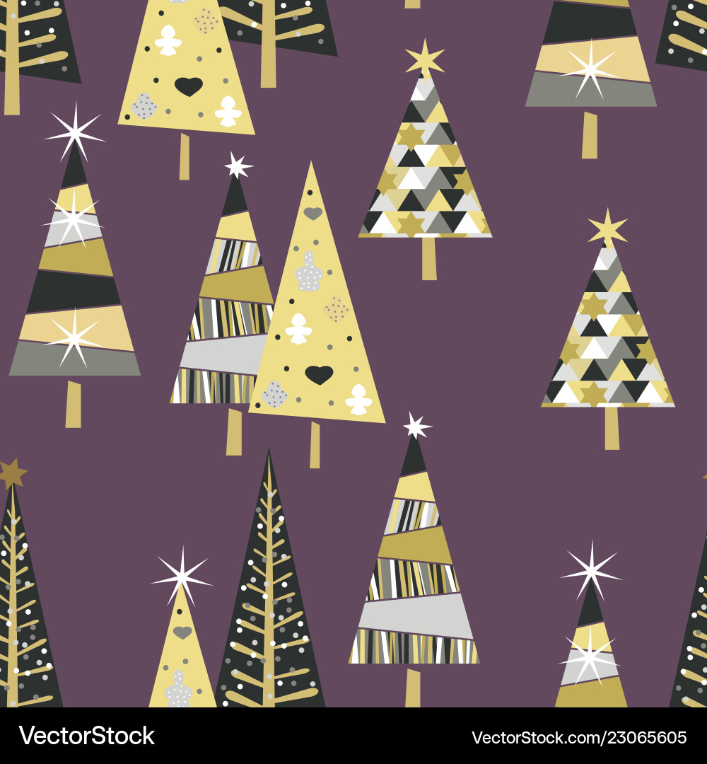 Seamless pattern with golden spruce trees Vector Image