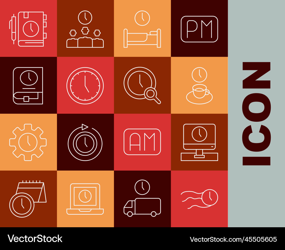 Set line time flies on the clock monitor Vector Image