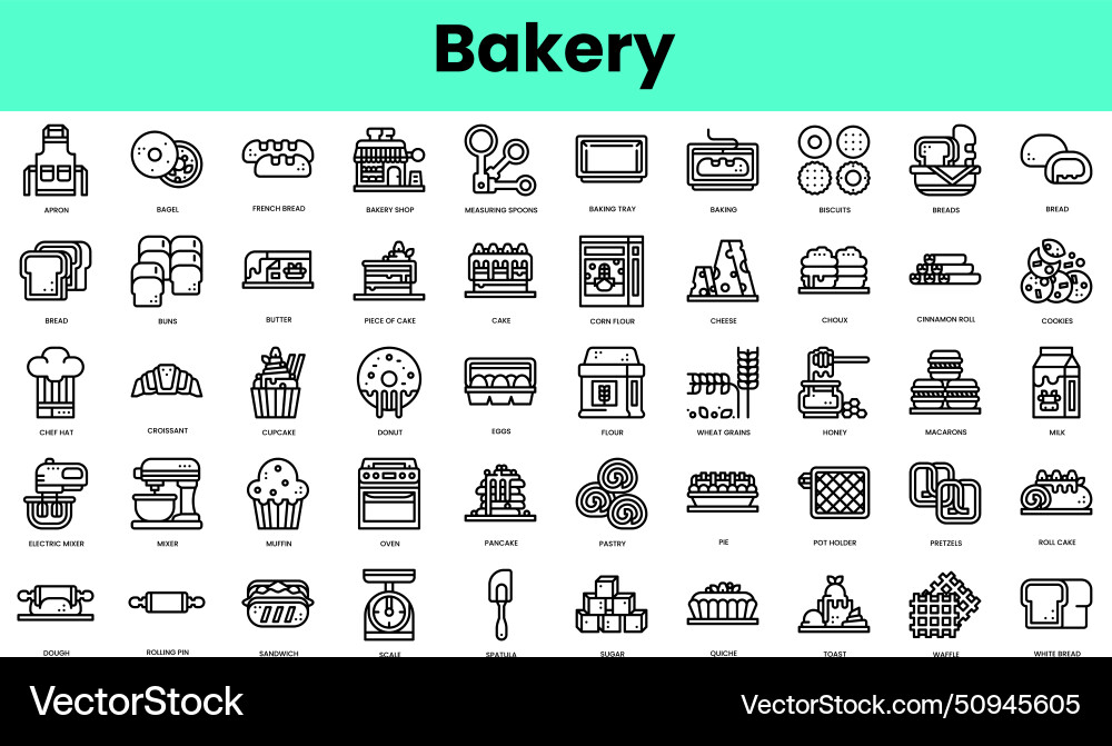 Set of bakery icons linear style icon bundle Set of bakery icons linear style icon bundle vector image