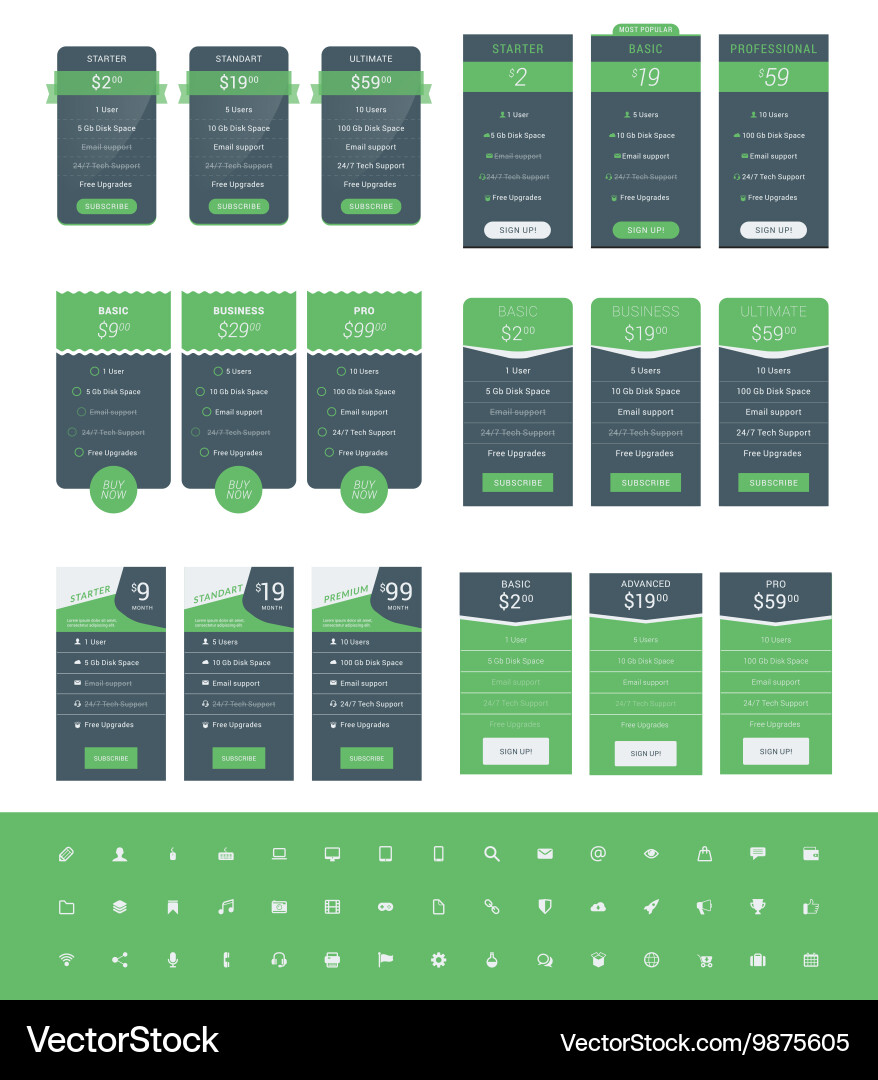 Set of pricing table design templates for websites Vector Image