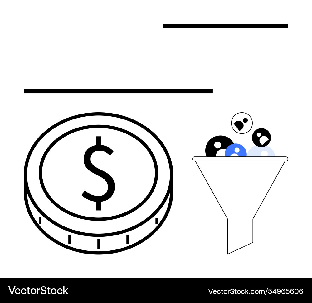 Coin and funnel with diverse objects representing Coin and funnel with diverse objects representing vector image