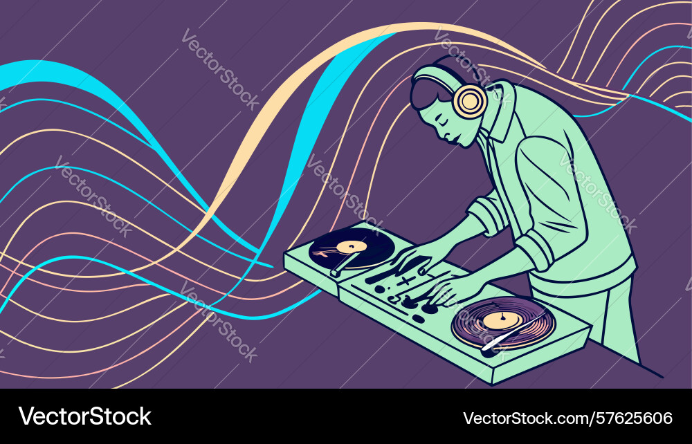 Dynamic dj performance with abstract sound waves vector image