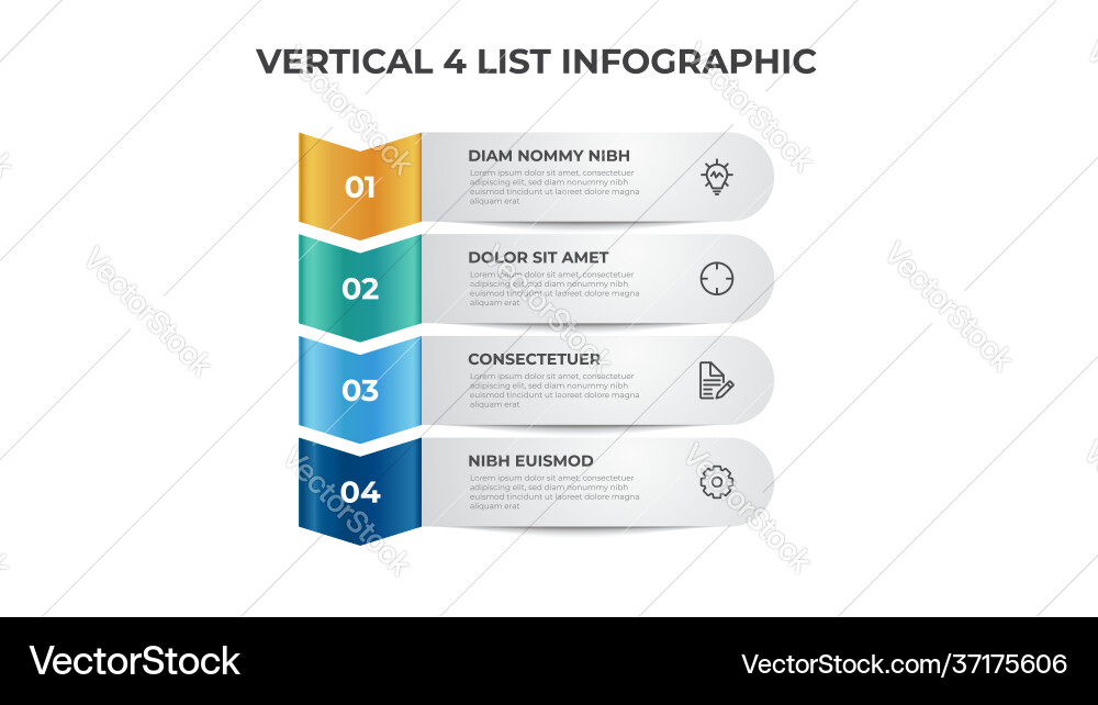 Vertical list diagram with 4 points steps Vertical list diagram with 4 points steps vector image