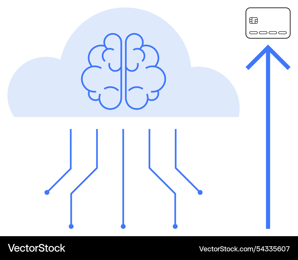 Brain in cloud with data links and credit card Brain in cloud with data links and credit card vector image