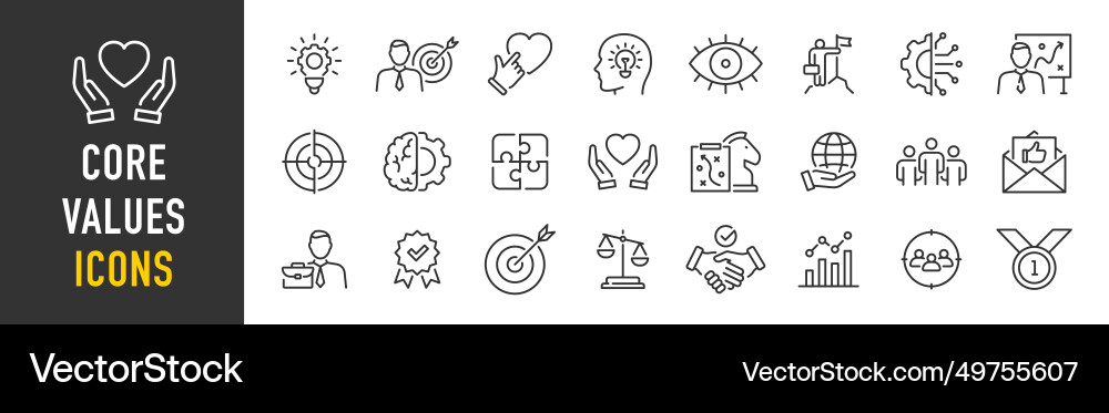 Core values web icon set in line style innovation Vector Image