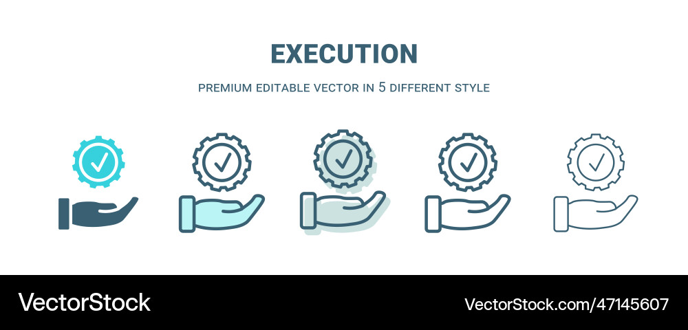 Execution icon in 5 different style outline Execution icon in 5 different style outline Vector Image