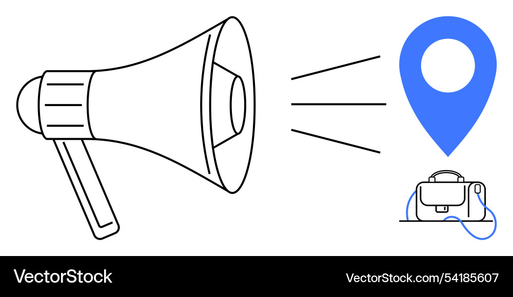 Megaphone announcing location marker with wired Megaphone announcing location marker with wired vector image