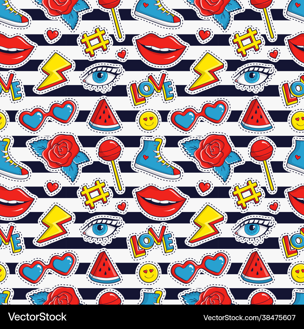Seamless pattern with stripes and colorful patches Seamless pattern with stripes and colorful patches vector image