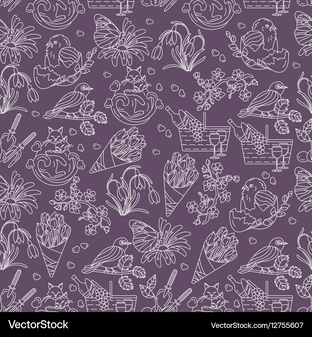 Spring thin line seamless pattern Vector Image