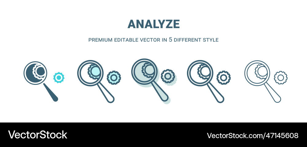 Analyze icon in 5 different style outline filled Analyze icon in 5 different style outline filled Vector Image
