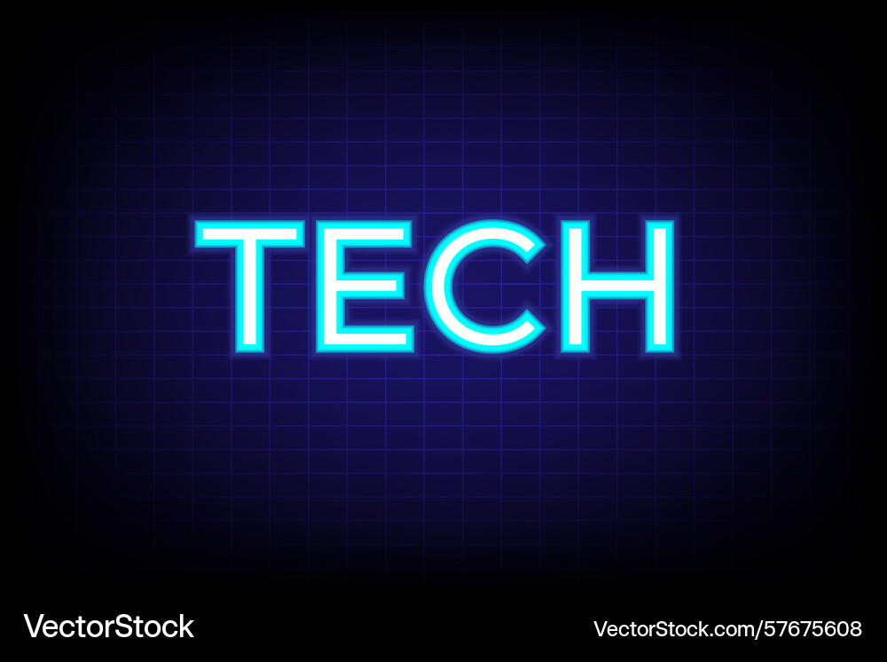 Glowing neon tech text on digital grid background Vector Image