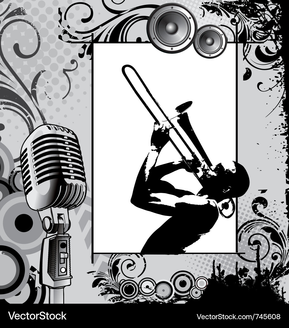 Grunge Music Background - Abstract Horns Vector Image