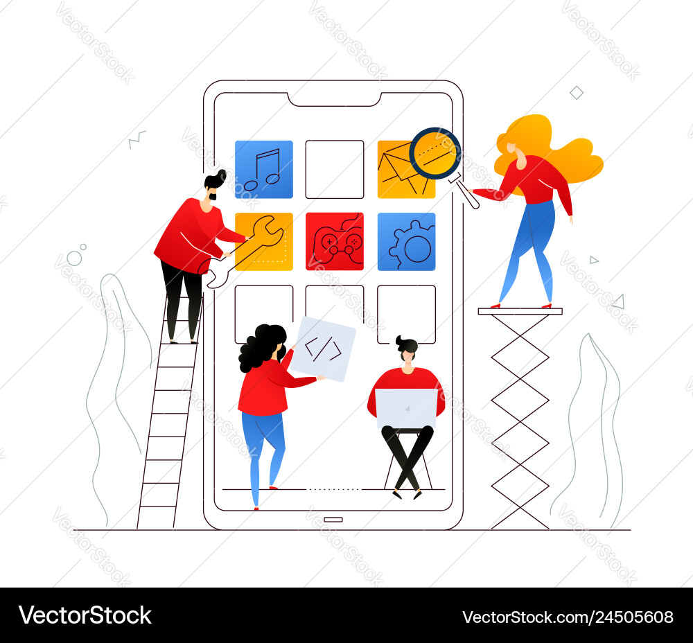Mobile app development - flat design style Mobile app development - flat design style vector image