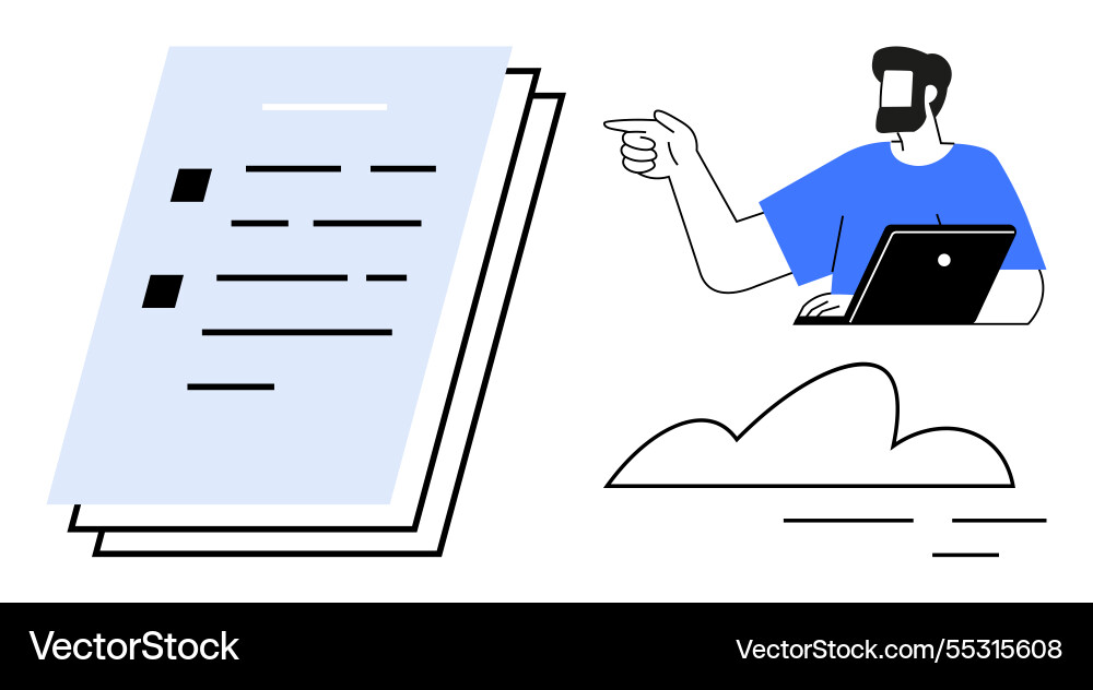 Office worker presenting data with checklist open Office worker presenting data with checklist open vector image