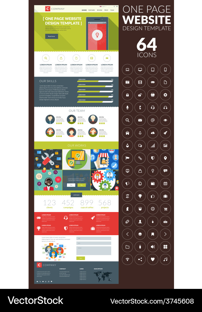 One page website template in flat style with icon Vector Image
