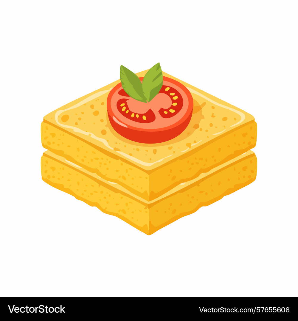 Stacked toast with tomato and basil isolated Vector Image