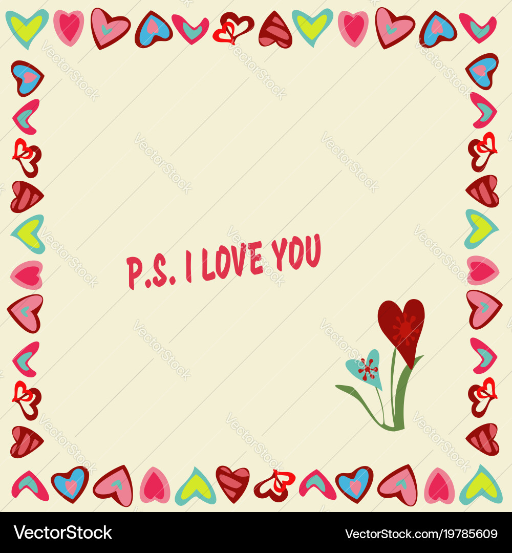 Frame of hearts on a yellow background with text p Vector Image