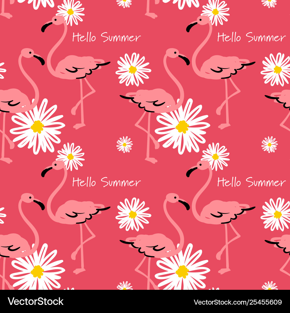 Hello summer seamless pattern with flamingo Hello summer seamless pattern with flamingo Vector Image
