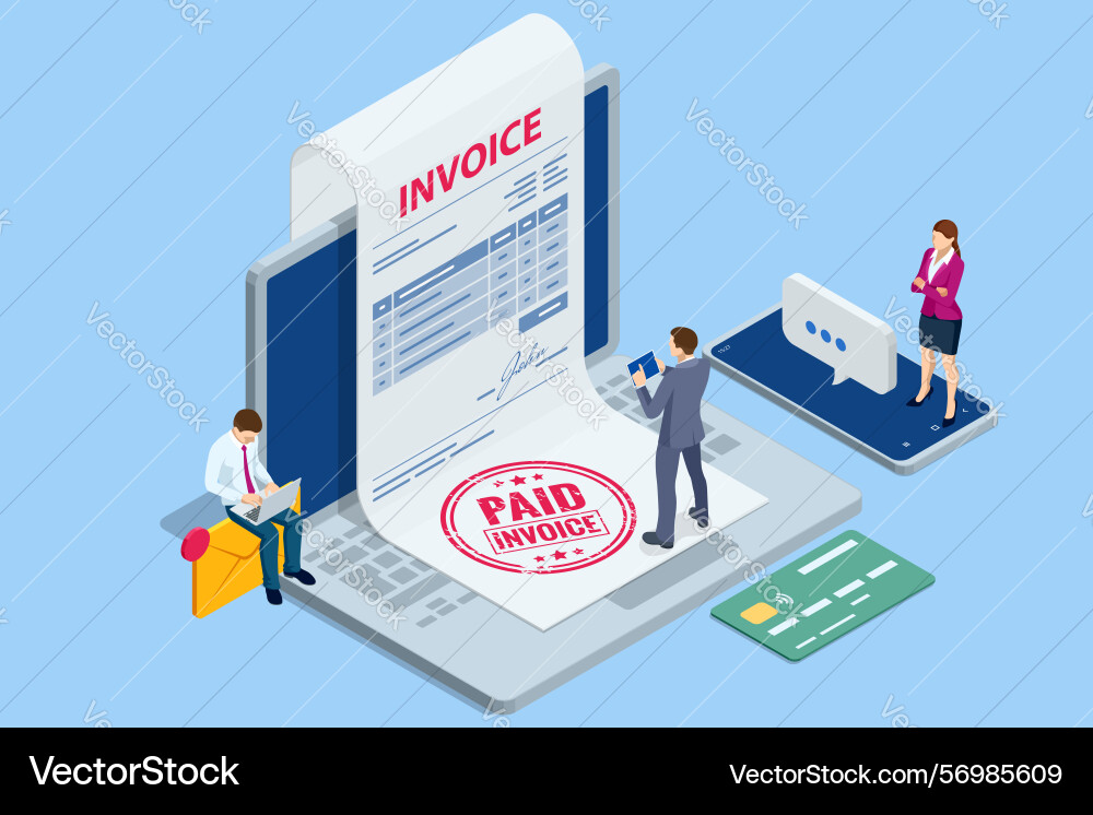 Isometric mobile invoice payment concept secure Vector Image