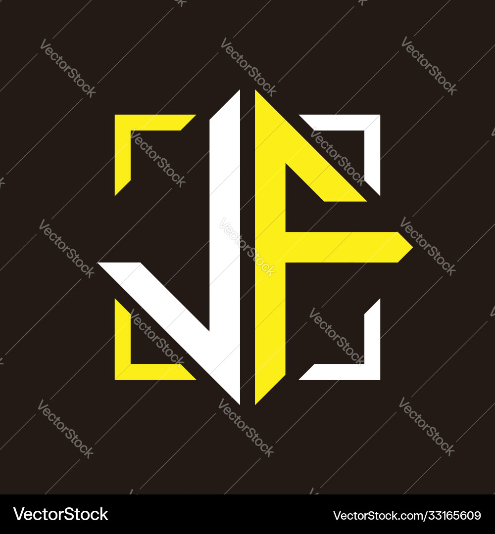 J f initials quadrangle monogram with square J f initials quadrangle monogram with square Vector Image