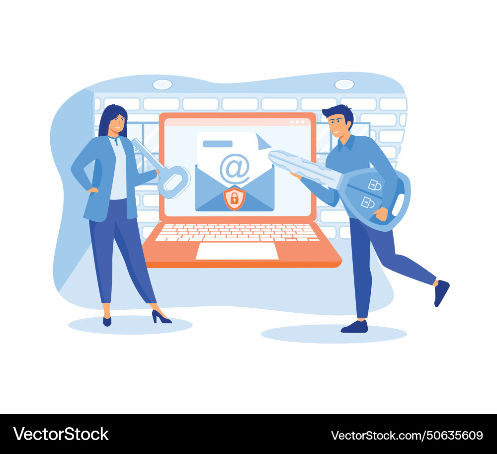 People protecting computer data email encryption vector image
