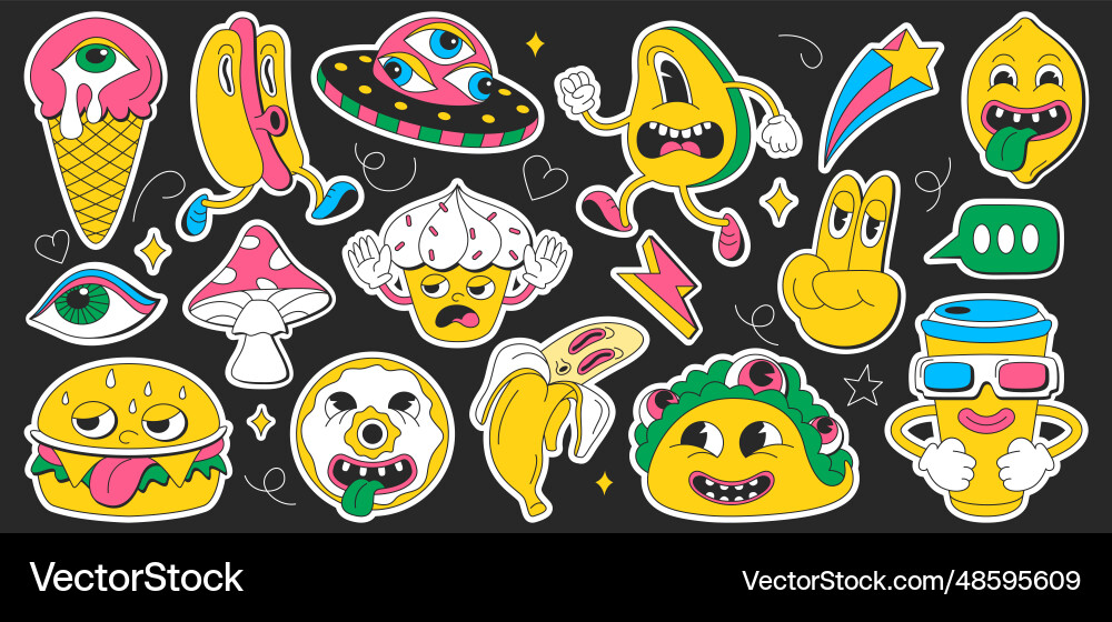 Psychedelic Sticker Set - Zurück zur Übersicht Vektorbild
