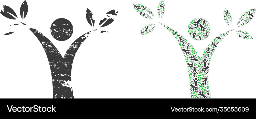 Tree man icon recursion mosaic and grunge textured Vector Image