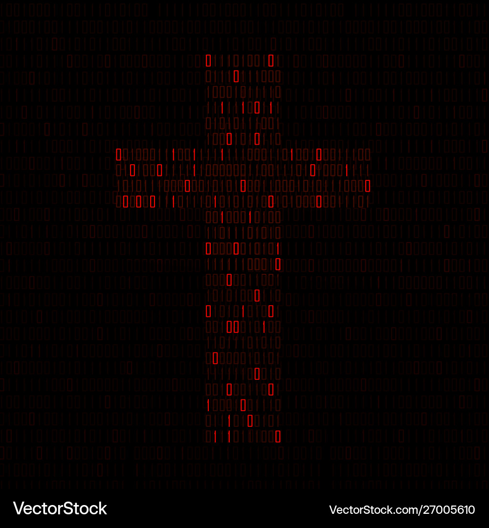 Abstract sign cross binary code with neon light Vector Image