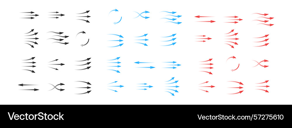 Arrow collection displaying fluid motion and flow vector image