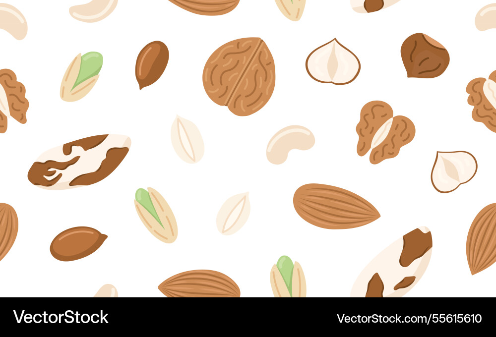 Assorted nuts and seeds seamless pattern walnut Assorted nuts and seeds seamless pattern walnut vector image