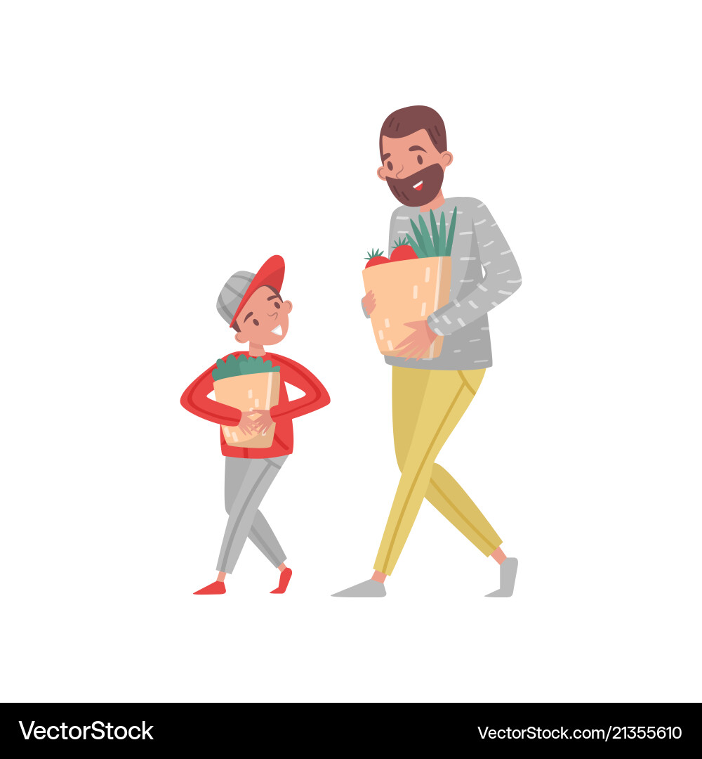 Father and Son Shopping Vector Image