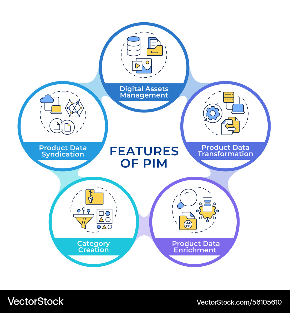 Features of pim infographic circles flowchart Features of pim infographic circles flowchart vector image