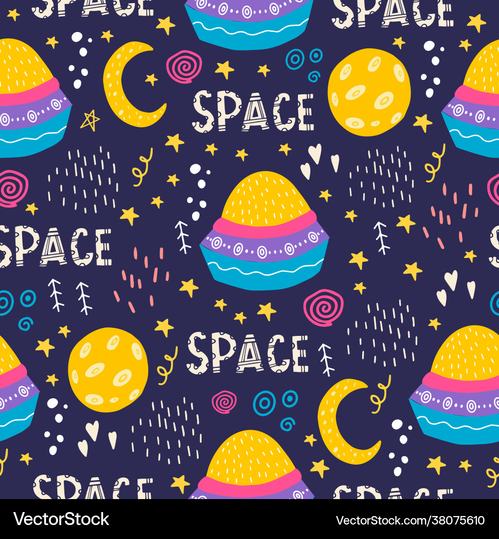 Seamless pattern with a bright alien ship Seamless pattern with a bright alien ship Vector Image