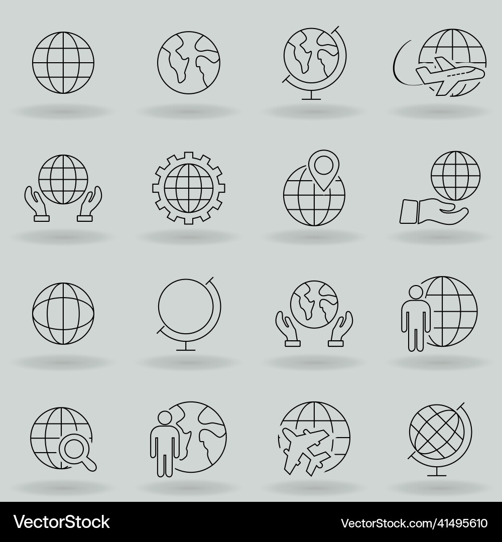 Simple set of globe related outline icons Vector Image