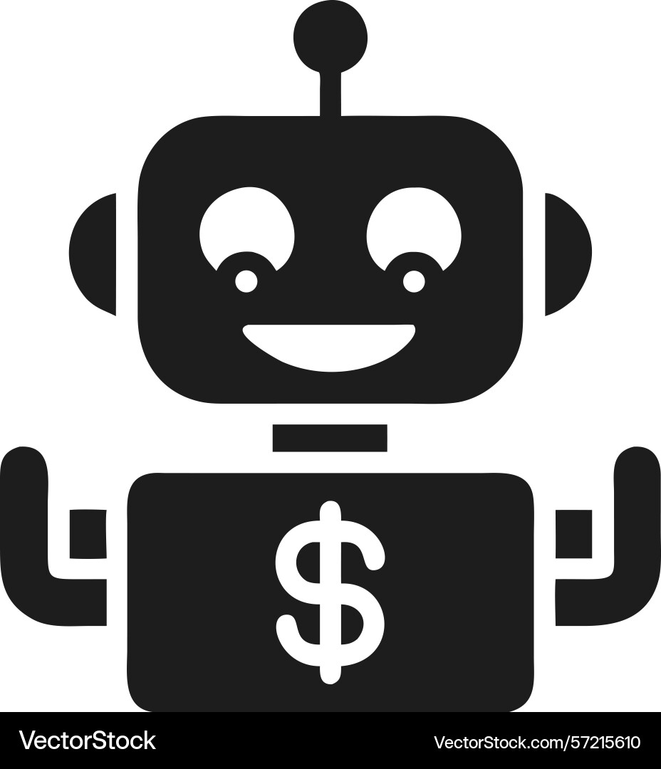 Smiling robot holding a dollar sign representing Smiling robot holding a dollar sign representing Vector Image