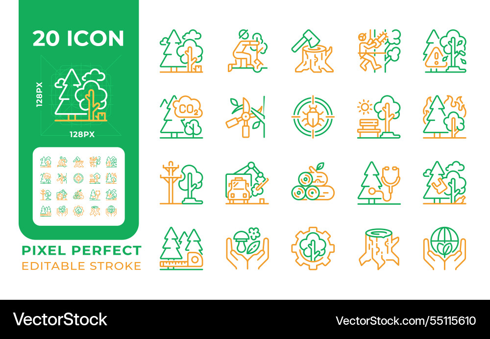 Tree services two color line icons set Tree services two color line icons set vector image