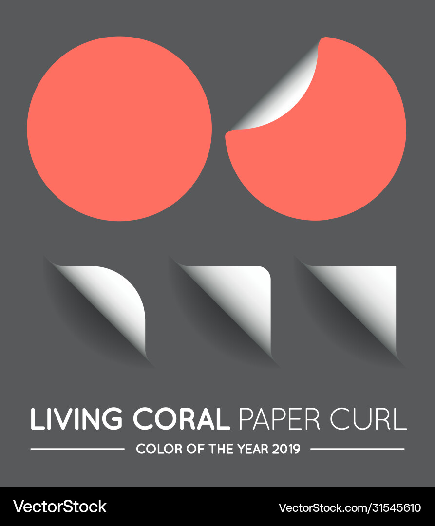 Trendy color coral round circle with paper curl Trendy color coral round circle with paper curl vector image