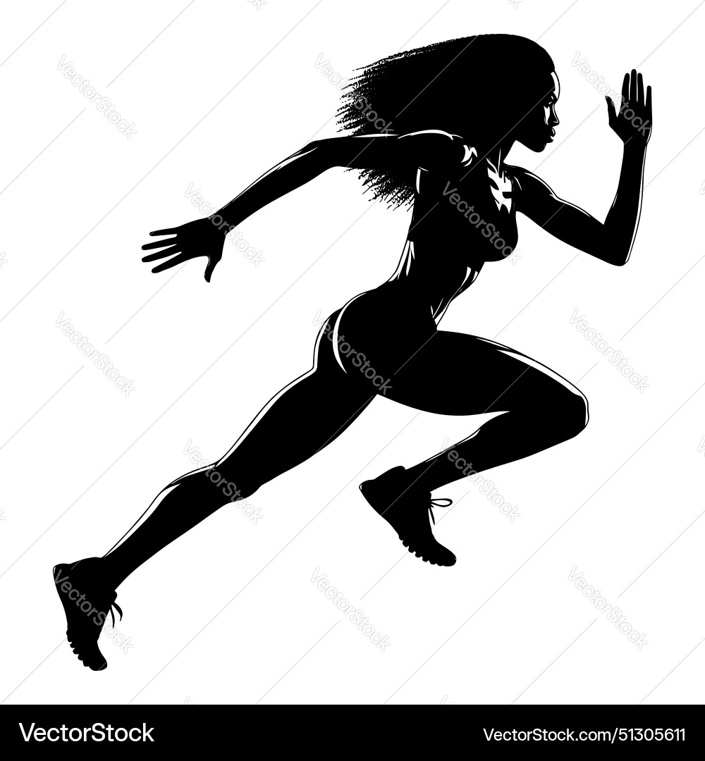 African American Woman Runner Silhouette Vector Image