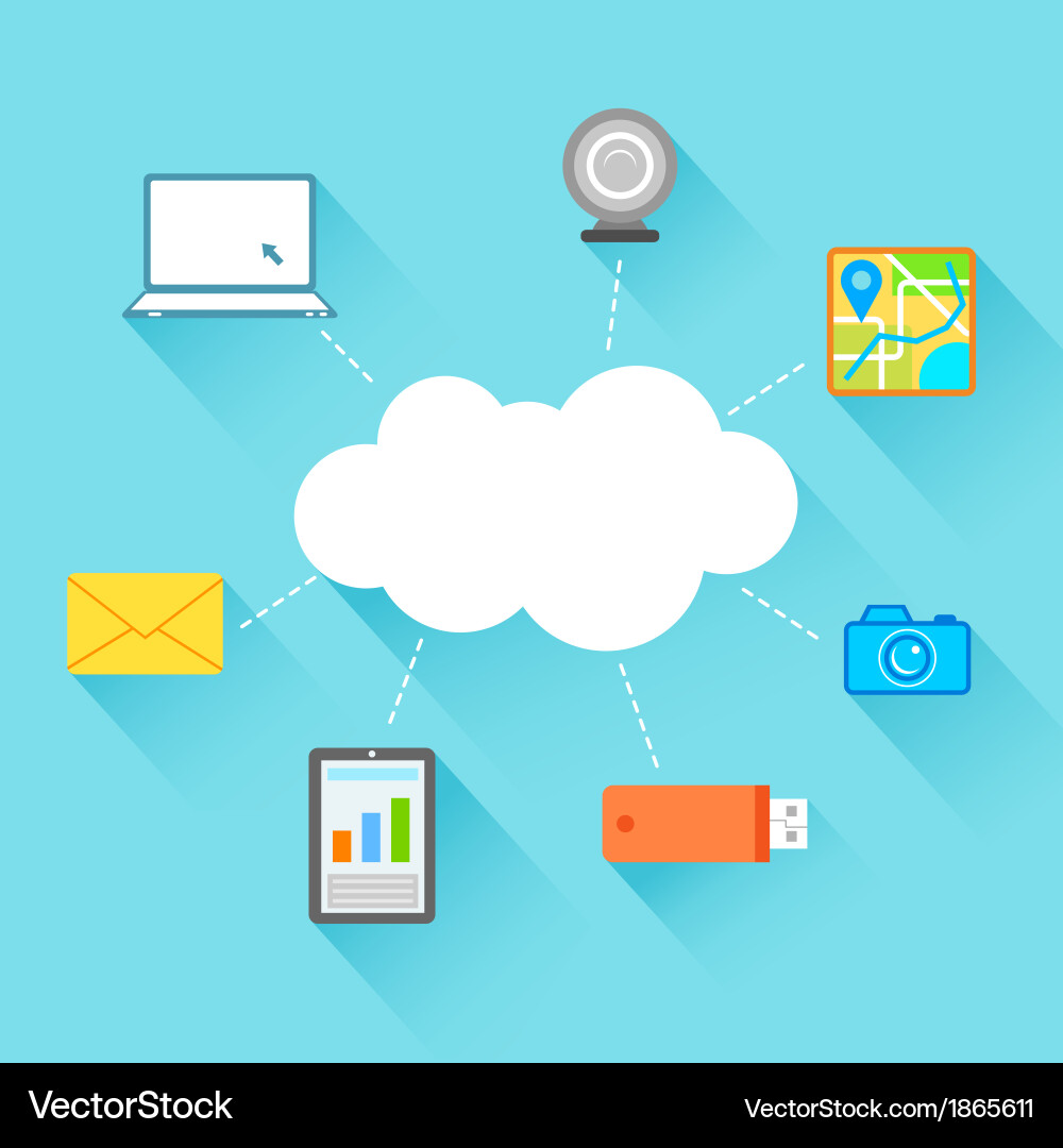 Cloud Computing Icons - Flat Technology Vector Image