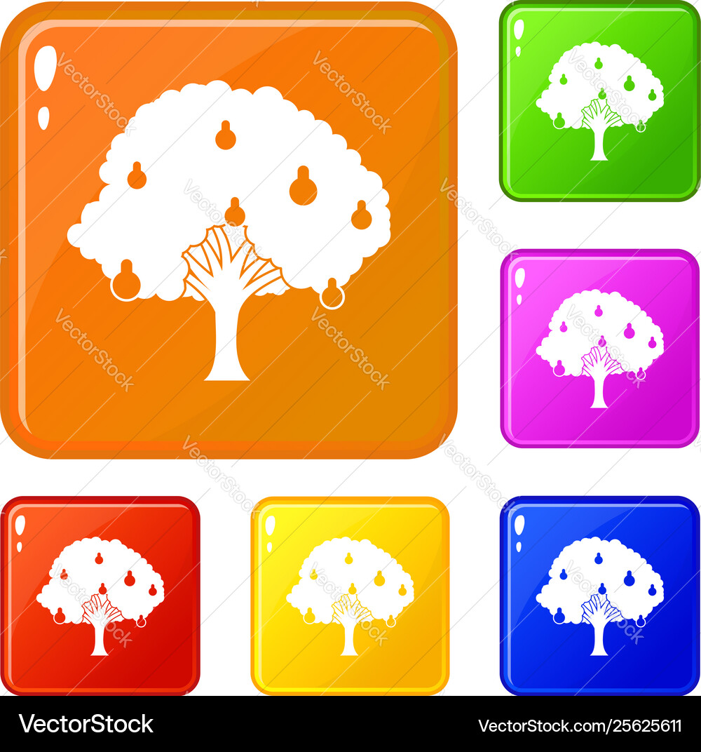 Pear tree with pears icons set color Vector Image