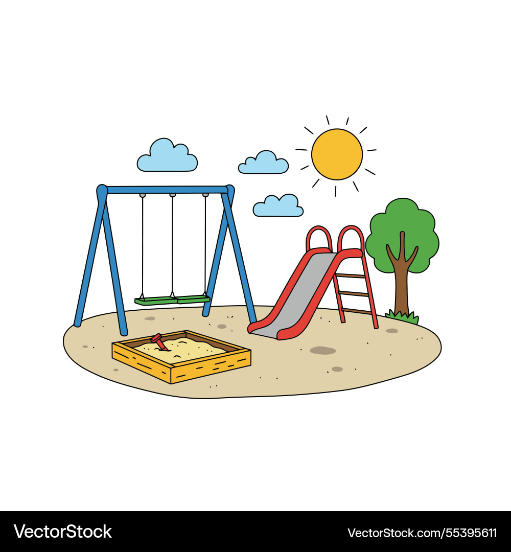 Playground scene with swing set slide sandbox Vector Image