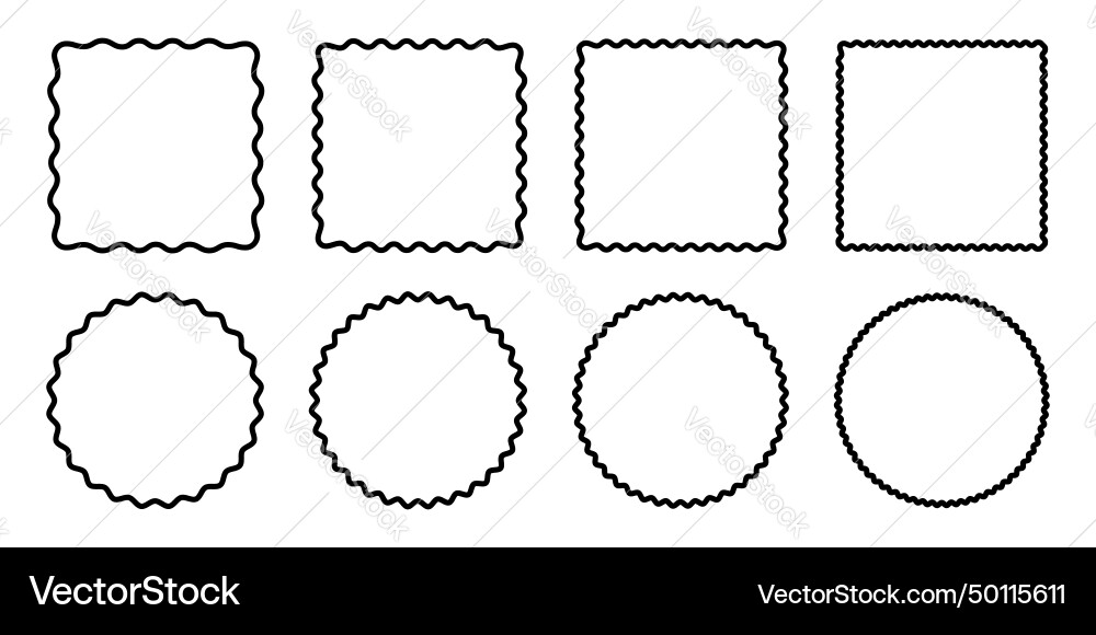 Set of circle and square frames with wavy Vector Image