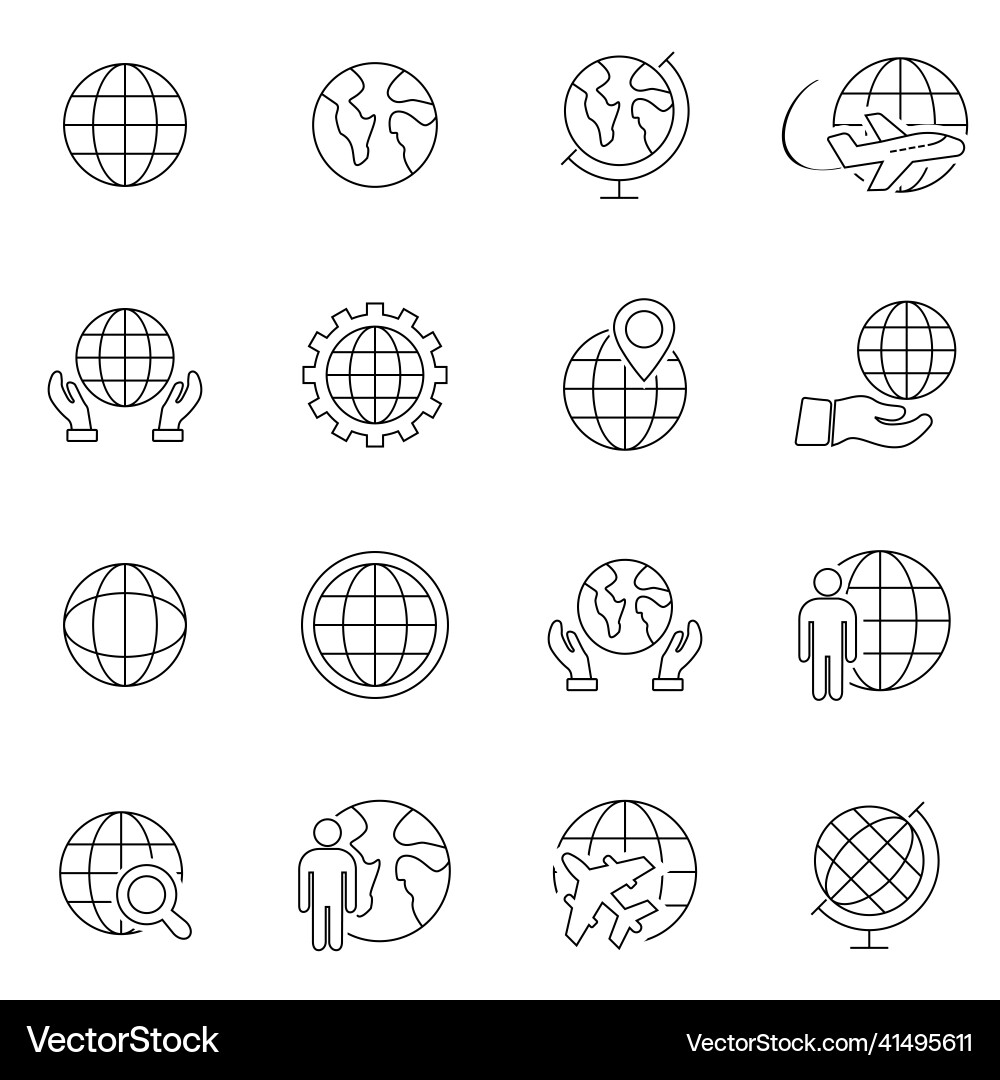 Simple set of globe related outline icons Vector Image